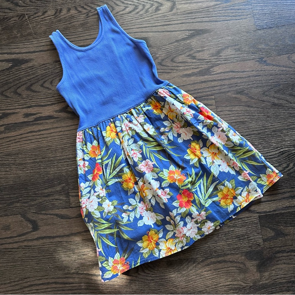 GAP Kids Blue Floral Cotton Tank Dress Size M (8-9 Years)